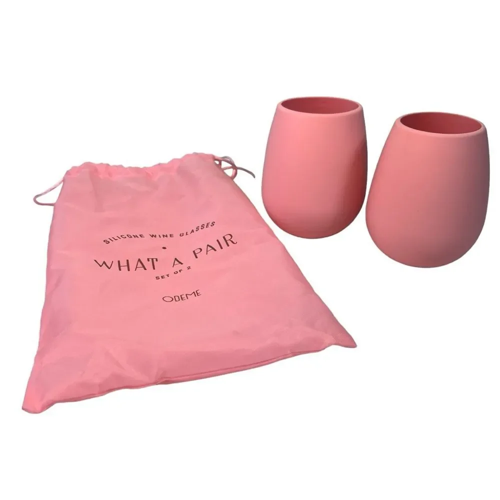 Travel Silicone Pink Wine Glasses with Pouch Picnic Odeme What a Pair